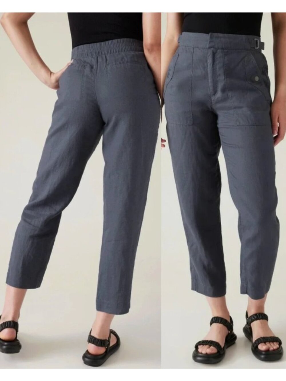 ATHLETA Voyager Linen Pant Blue High Waisted High Rise Cropped Crop Ankle Summer